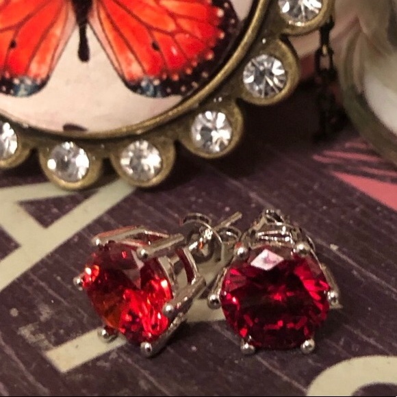 Jewelry - Christmas 🎄 2Ct eaCZ 8MM Ruby 925 St Silver Studs